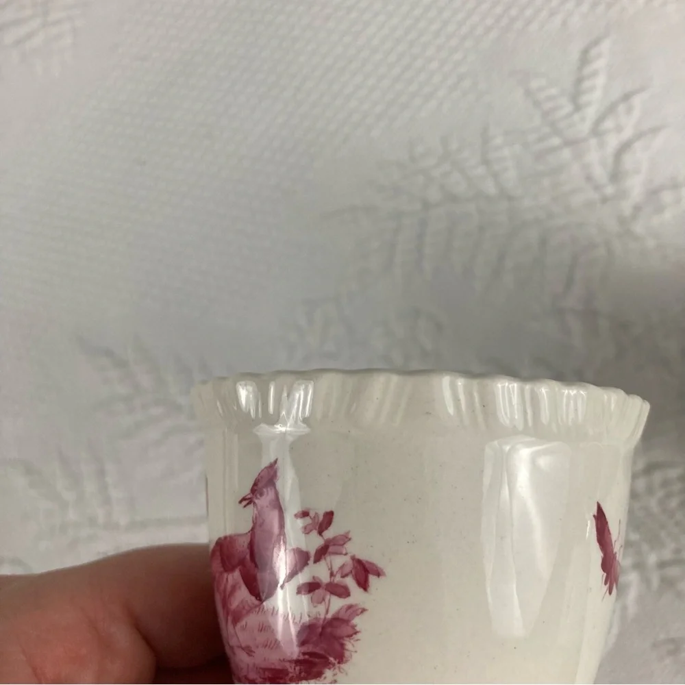 Spode vintage pink red pheasant bird transfer ware double egg cups porcelain
